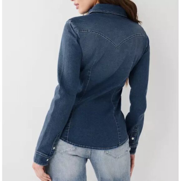 True Religion Fitted Denim Shirt Blue Wash - Size Small, New with Tags - Picture 2 of 6